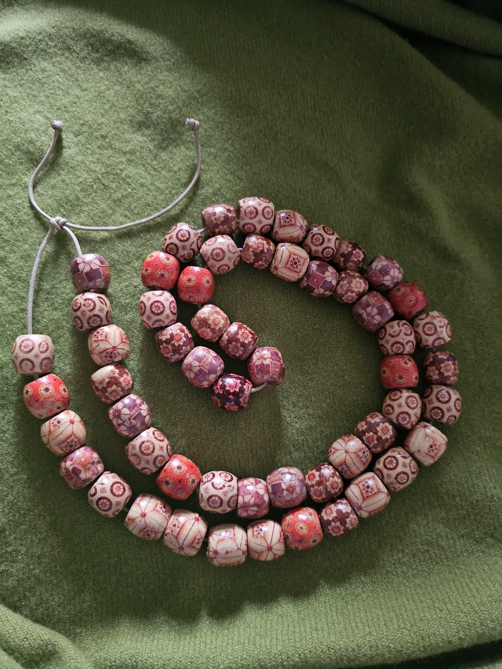 Painted wooden beads! Beaded Necklace with Adjustable Cord